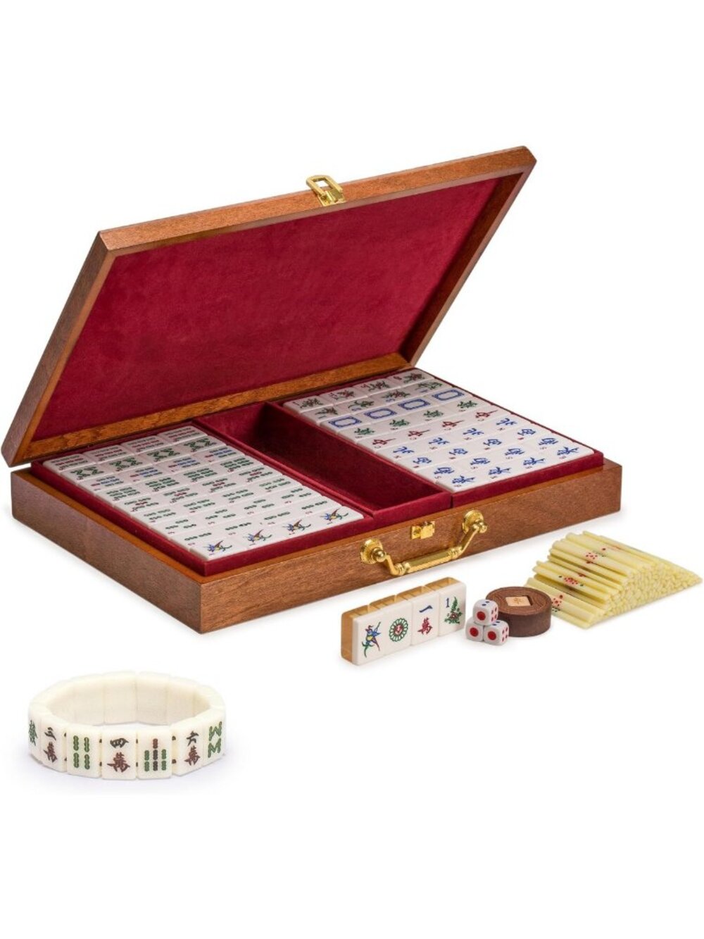 Classic Chinese Mahjong Game Set Bundle - Champagne Gold with Wooden Case